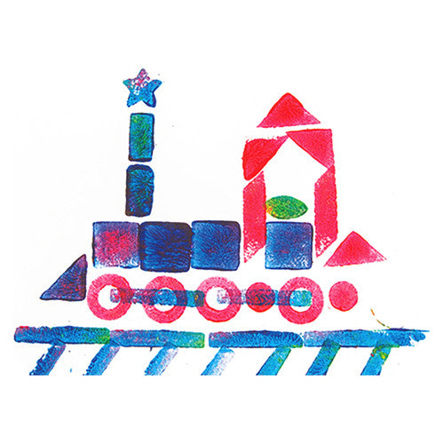 Child using Zart foam stamp with paint on paper