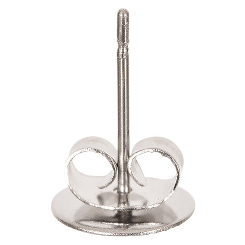 Close-up of Zart stainless steel earring post and stud component, 8mm size