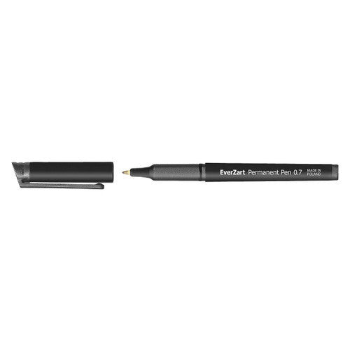 Zart EverZart Permanent Pen Black 0.7mm Tip Pack of 20. Zart EverZart black permanent pen writing on paper surface.