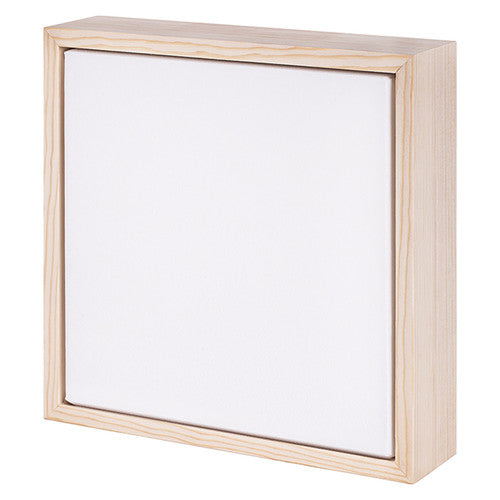Zart floating wooden box canvas 20.3 x 20.3cm showing natural pine frame with gallery-style floating gap around the white Gesso-primed cotton duck canvas