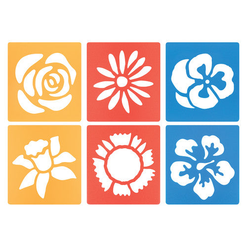 Zart Flower Stencils pack of 6 assorted designs in red blue and yellow plastic