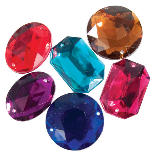 Close-up of large coloured craft jewels approximately 24mm suitable for sewing or gluing