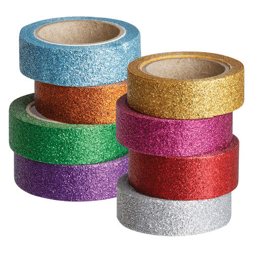 Zart Glitter Washi Tape pack of 8 rolls in assorted colours laid out flat