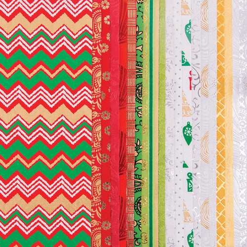 Zart Handmade Christmas A4 paper pack showing 20 festive sheets in red, green, gold, silver, and white designs