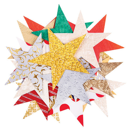 Zart Handmade Paper Stars Christmas Colours Pack of 100. Zart handmade Indian paper stars in gold, silver, red and green Christmas colours.