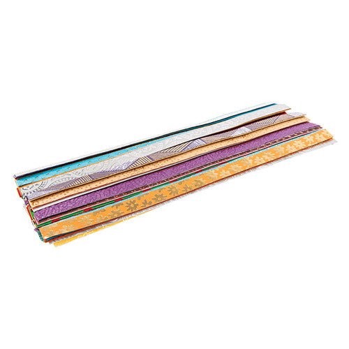 Zart Handmade Paper Strips 100g. Approximately 200 assorted Zart handmade paper strips fanned out on a surface