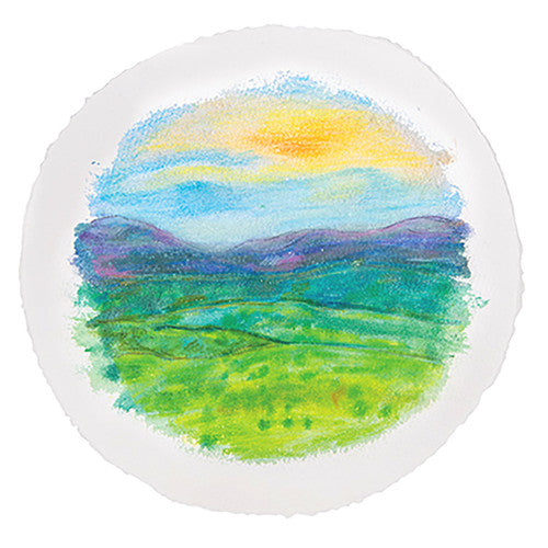Zart Handmade Watercolour Paper Round 31cm Pack of 10. Pack of 10 Zart round handmade watercolour paper sheets 31cm diameter on a white background.