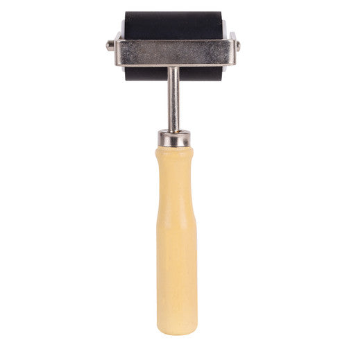 Zart 50mm hard rubber brayer with wooden handle and steel frame, suitable for printmaking and craft work