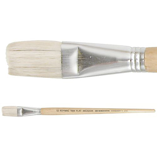 Zart long-handled hog hair flat brushes size 12, pack of 12, suitable for acrylic, poster and oil paint