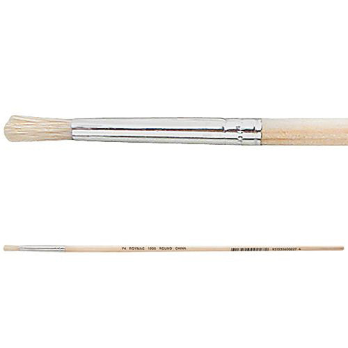 Zart hog hair round size 2 brushes, pack of 12, long-handled with coarse bristles for acrylic and oil paint