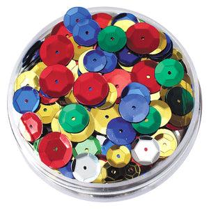 Zart embossed round sequins in assorted metallic colours stored in a reusable clear jar, 50g