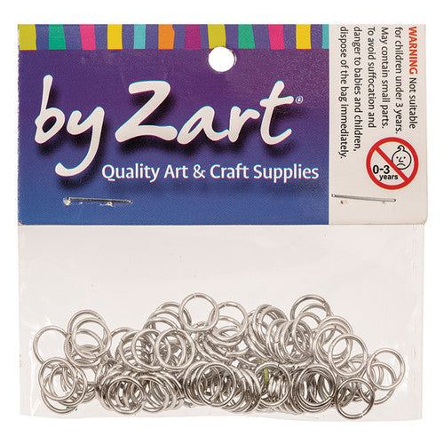 Zart stainless steel jump rings 8mm, pack of 100, displayed on a white background