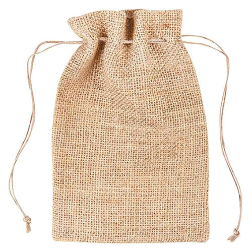 Jute bag open showing drawstring closure and interior