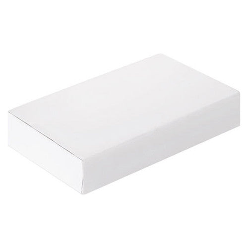 Five assembled white cardstock matchboxes measuring 11 x 6.5 x 2cm