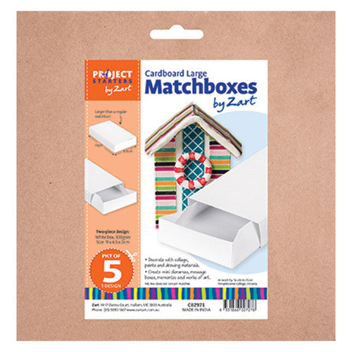 Zart large matchboxes arranged flat showing clean white surface