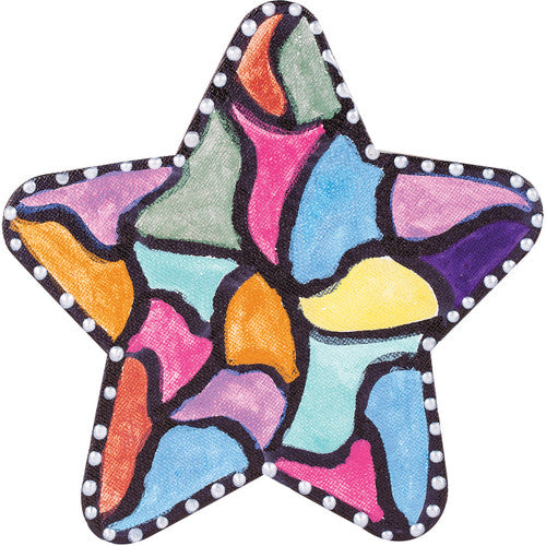 Zart Magnetic Canvas Board 15 x 15cm Star Set of 4. Artist painting on a Zart star-shaped magnetic canvas board with acrylic.