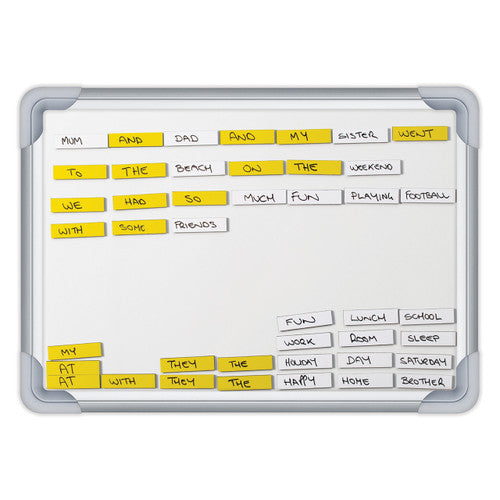 Close-up of the Zart A3 magnetic whiteboard surface with writing and a note attached