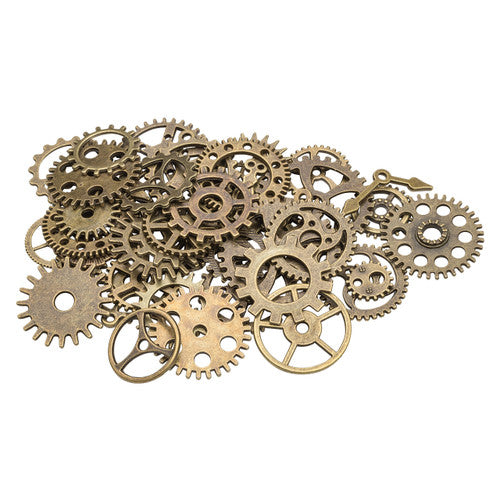 Zart assorted metal gears and cogs pack of 48 with bronze aged finish