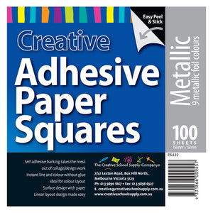 Zart Metallic Adhesive Paper Squares Pack of 100. Zart metallic adhesive paper squares in assorted colours, 15x15cm, pack of 100.