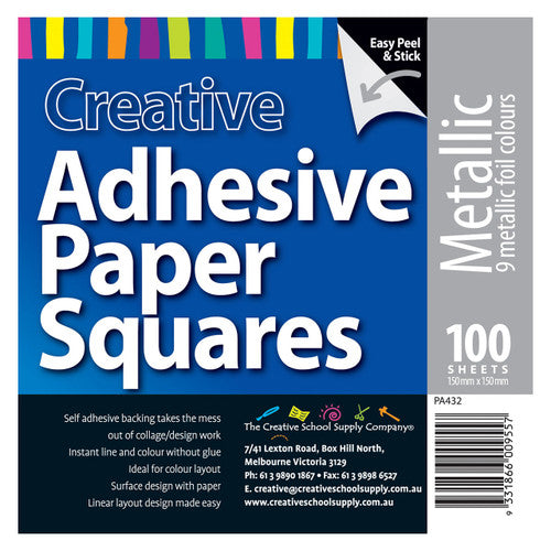 Zart Metallic Adhesive Paper Squares Pack of 100. Zart metallic adhesive paper squares in assorted colours, 15x15cm, pack of 100.