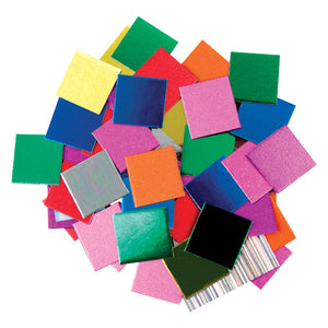 Zart Metallic Mosaic Squares in 1cm and 2cm sizes showing assorted metallic colours spread across a surface