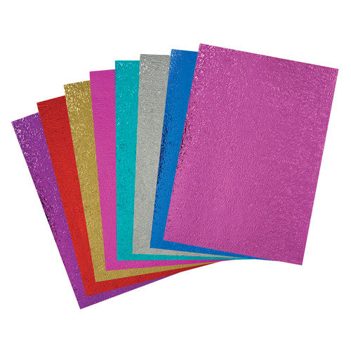 Zart Metallic Ripple Paper A4 assorted pack of 40 sheets fanned out showing 8 bold colours