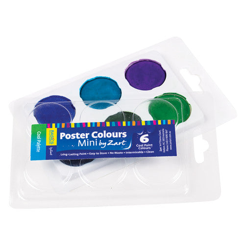 Zart Mini Poster Colours Cool pan palette showing 6 cool-toned paint blocks