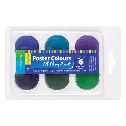 Close-up of Zart cool poster colour pans including Ultramarine, Sky Blue and Prussian Blue