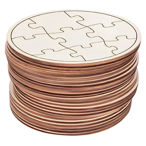 Zart mini round jigsaw pack of 25, natural wood finish, shown assembled
