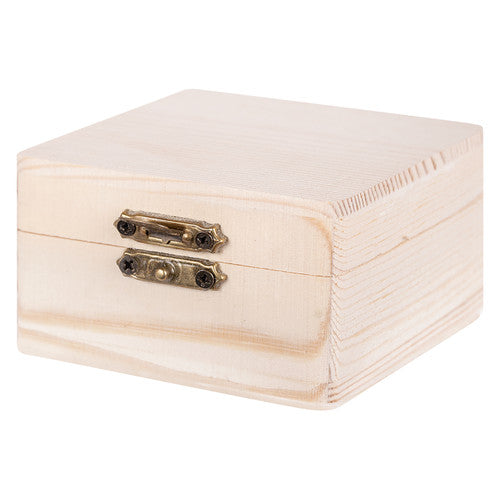 Zart mini square FSC plywood jewellery box, closed, showing natural wood finish