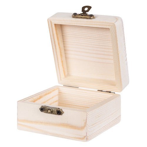 Top-down view of the Zart mini square wooden jewellery box open, revealing interior compartment