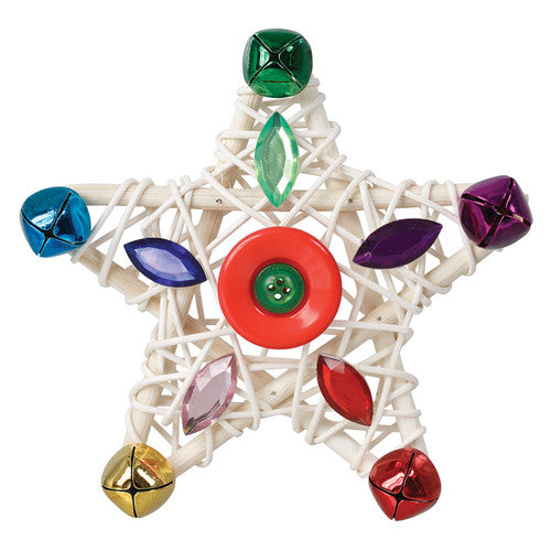 Natural mesh stars decorated with ribbons and buttons as craft example
