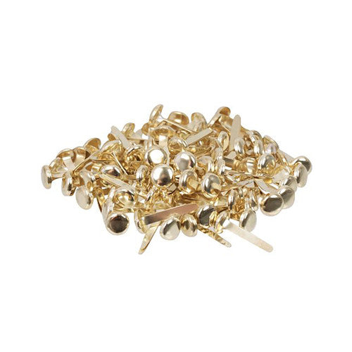 Zart Paper Fasteners 19mm Pack of 100. Close-up of Zart 19mm brass split pins with self-piercing points.