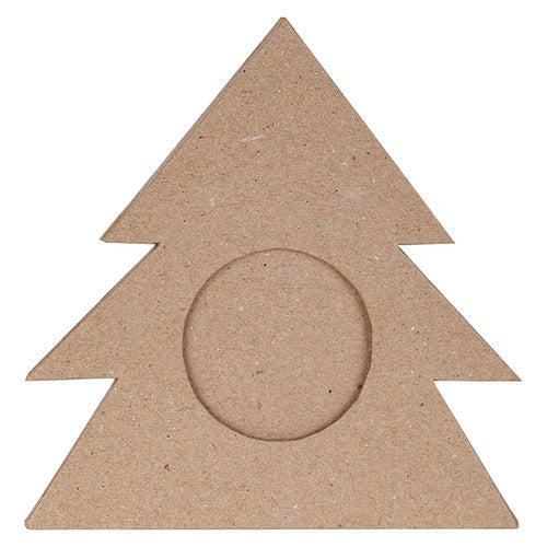Zart Paper Mache Tree Photo Frame unpainted, front view showing 5cm circular window
