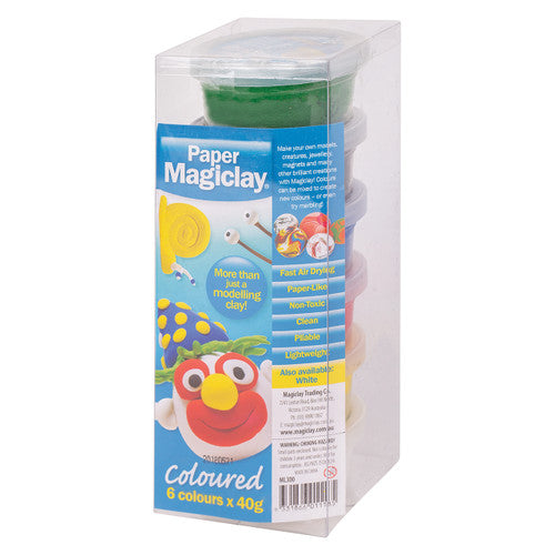Zart Paper Magiclay Coloured 240g Pack of 6 - six colours including black, red, yellow, green, blue, and white