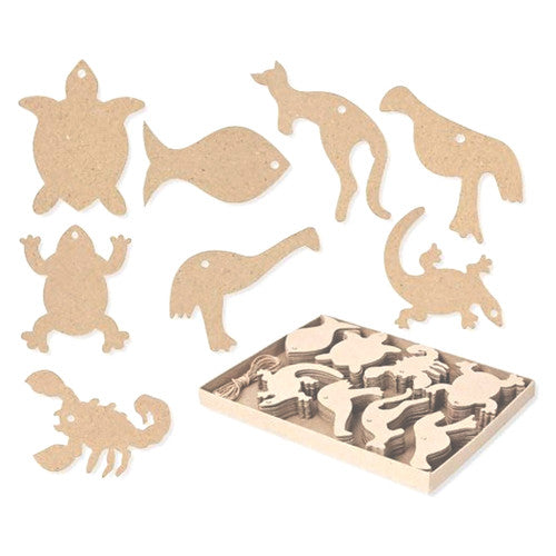 Zart Papier Mache Australian Animals Assorted Pack of 80. Close-up of papier mache kangaroo shape with pre-installed hanging loop.