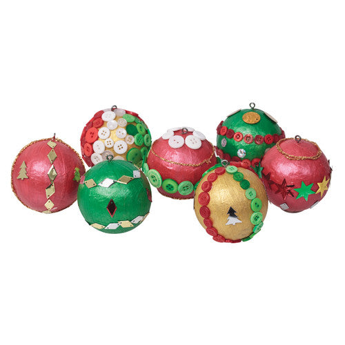 Zart Papier Mache Baubles 60mm Pack of 9. Zart papier mache baubles painted with festive acrylic colours