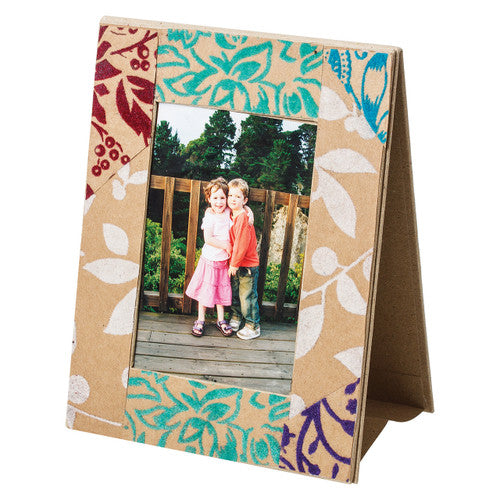 Front view of a single Zart papier mache photo frame in portrait orientation