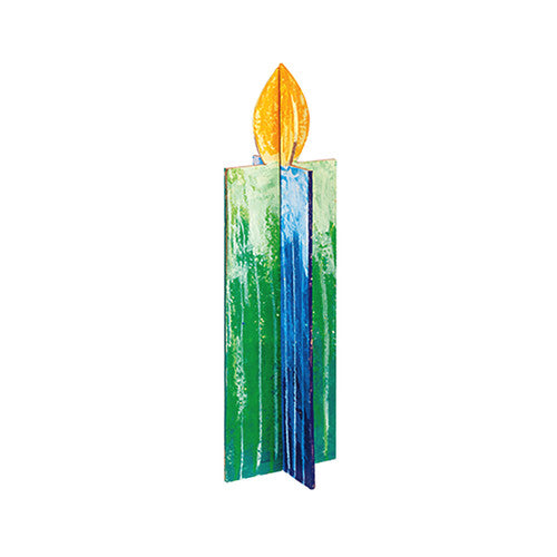 Close-up of a single Zart papier mache candle shape showing slot-together construction