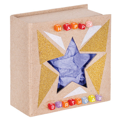 Zart Papier Mache Star Box decorated with paint and paper as a finished craft example