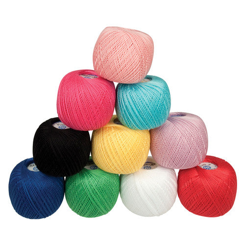 Zart Perle Cotton Thick #5 assorted pack of 10 coloured 50g balls, 400 metres each