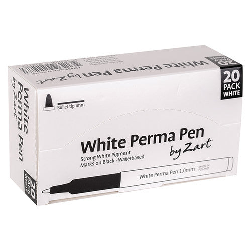 Zart Perma Pen White 1mm fine tip permanent marker single pen close-up