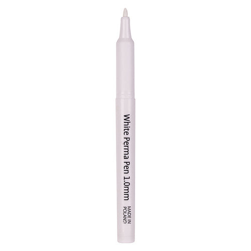 Zart Perma Pen White 1mm tip shown alongside fabric and wood craft materials