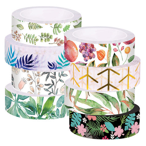 Zart Plant Washi Tape Pack of 8 rolls in assorted botanical designs including leaves, pods, and flowers