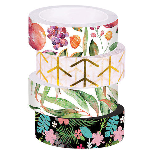 Zart plant washi tape applied to craft paper showing coloured and metallic botanical designs