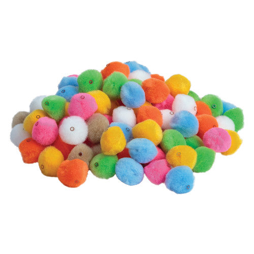 Zart 20mm assorted colour pom poms with 2mm threading hole, pack of 100