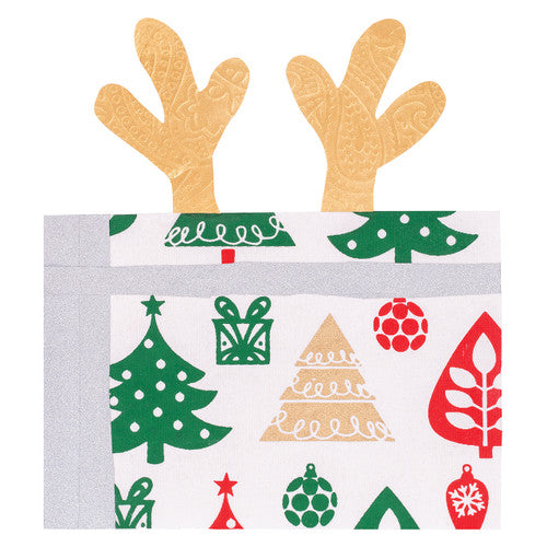 Zart Pop-Up Reindeer Cards Pack of 10. Close-up of a single Zart reindeer pop-up card in its open, assembled position