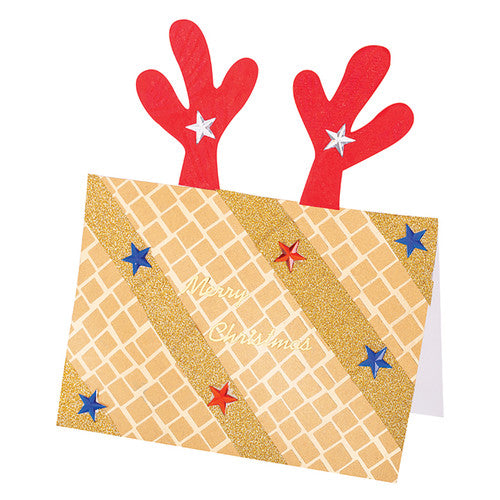 Zart Pop-Up Reindeer Cards Pack of 10. Full pack of 10 Zart Pop-Up Reindeer Cards shown with packaging