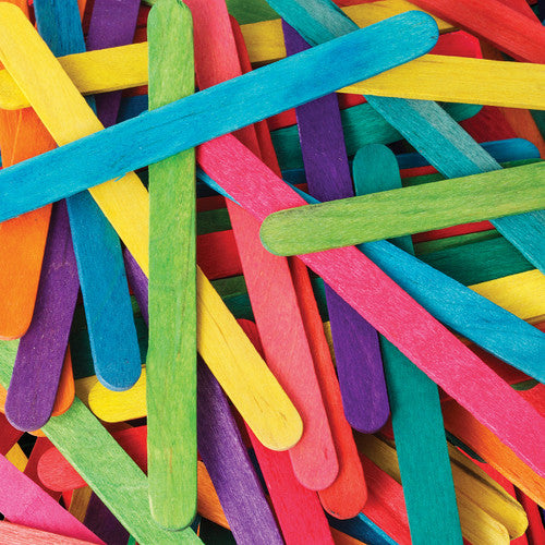 Zart assorted coloured wooden popsticks pack of 500 spread on a white surface