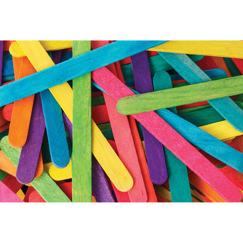 Close-up of coloured wooden popsticks showing assorted colours and dimensions